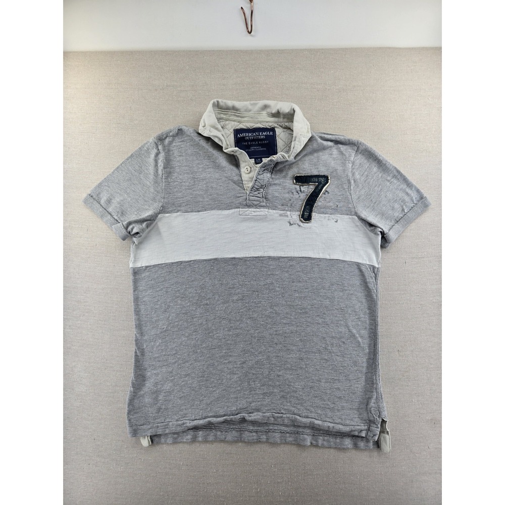 Vintage American Eagle Outfitters The Eagle Rugby Polo Shirt Gray Size Large